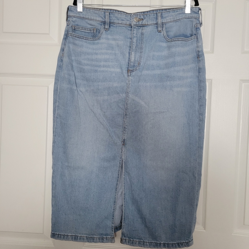 Lands' End Mellow Indigo Soft Denim Midi Column Skirt